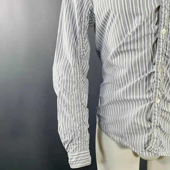 UNDERCOVER SS17 Size M White Stripe Cotton Ruched One Pocket Long Sleeve Shirt